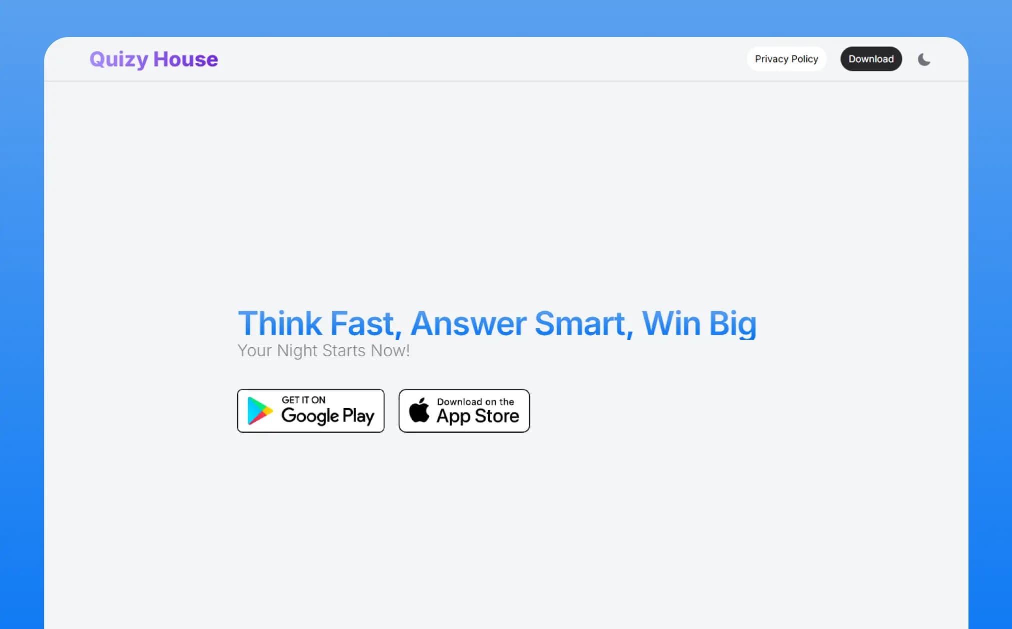 Quizy House trivia night website preview
